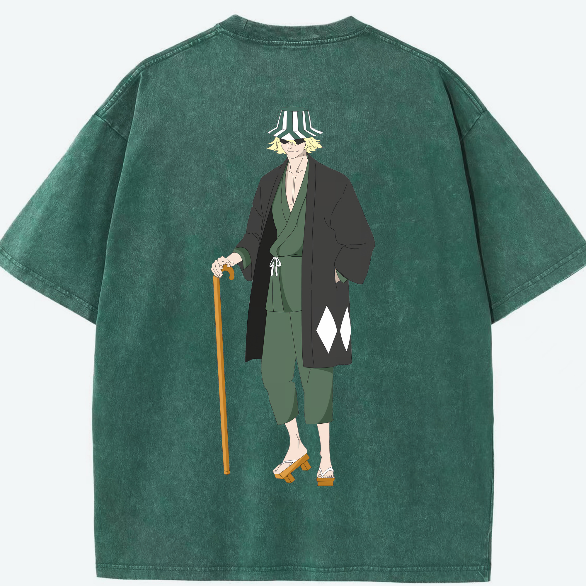 （画像用） "ブリーチ 浦原 喜助（うらはら きすけ） BLEACH Urahara Kisuke " 綿100% ヴィンテージ風 半袖Tシャツ（背面プリント）